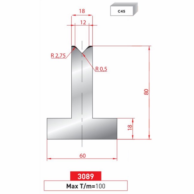 Matrice T - 85° N° 3089 Lg: 805  Fractionné