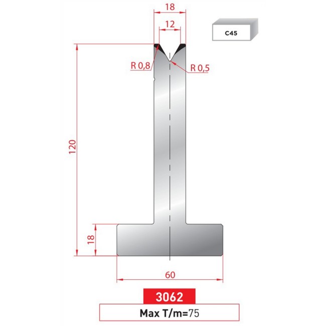 Matrice T - 60° N° 3062 Lg: 805 mm Fractionné