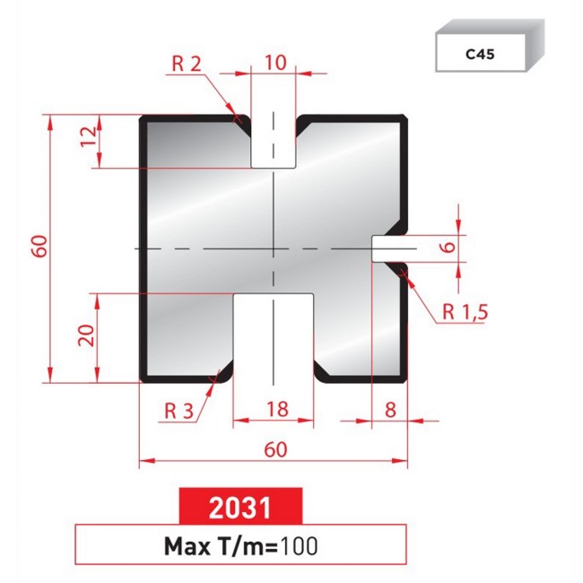 Matrice 3U - N° 2031 Lg: 805 mm Fractionné