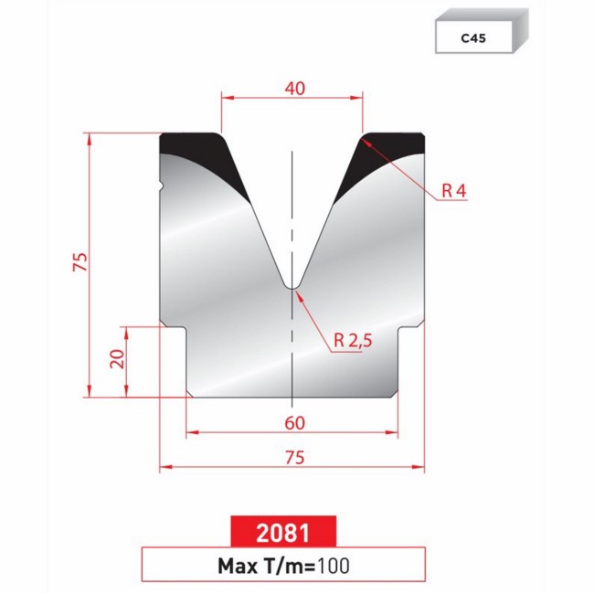 Matrice 1V - 45° N° 2081 Lg: 805 mm Fractionné