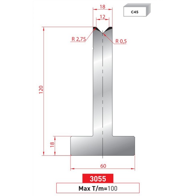 Matrice T - 88° N° 3055 Lg: 805 mm Fractionné