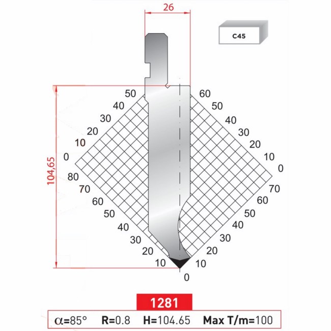 Poinçon 1281 Lg: 805 mm Fractionné