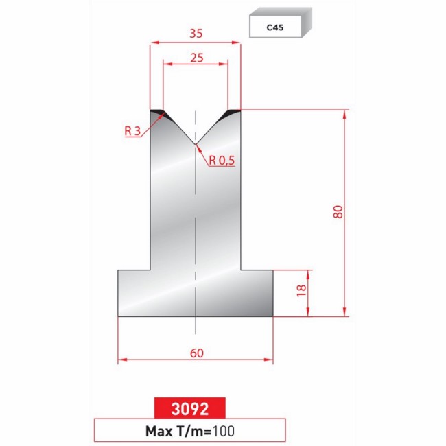 Matrice T - 85° N° 3092 Lg: 805  Fractionné