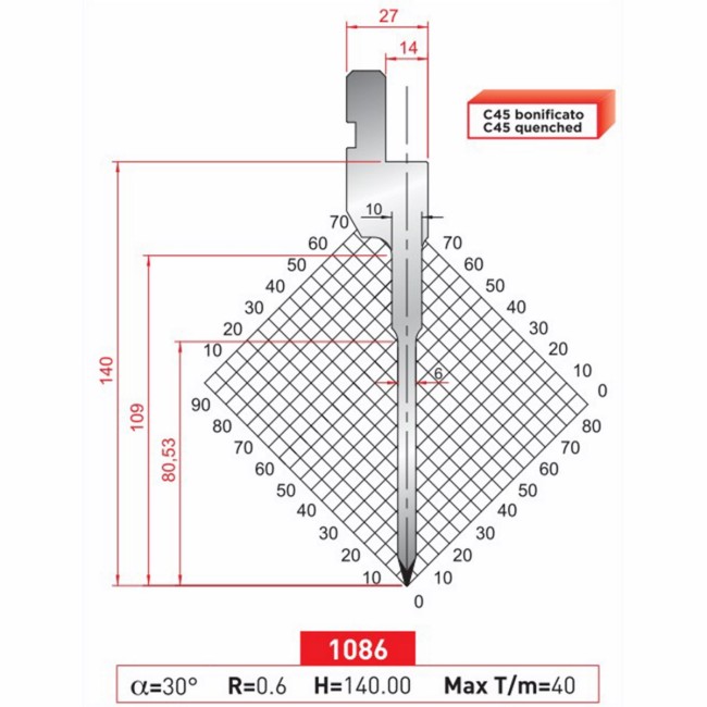 Poinçon 1086 Lg: 805 mm Fractionné