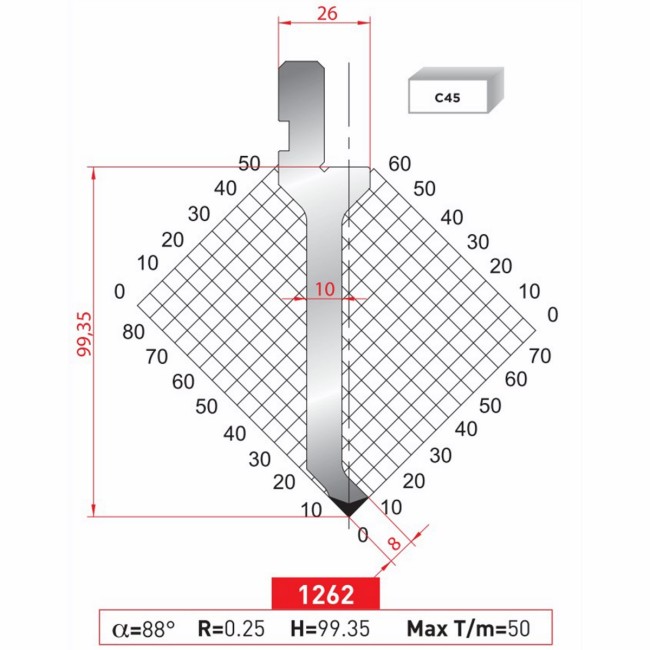 Poinçon 1262 Lg: 805 mm Fractionné