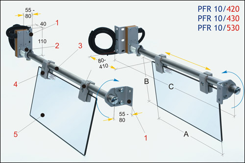 Protecteur pour fraiseuses à coulisseaux horizontaux - avec double protection. Double écran (G + D) L 500 H 300 mm.  - avec n. 2 micro-interrupteurs de sécurité