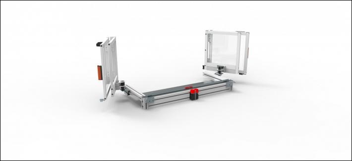 Protecteur réglable pour fraiseuse universelle - avec 2 sections complètement ouvrables sur un axe rotatif et guidage linéaire Protecteur de fraisage à 2 sections - 1000 x 505 H 450 mm.  - Avec n.2 micro-interrupteurs de sécurité