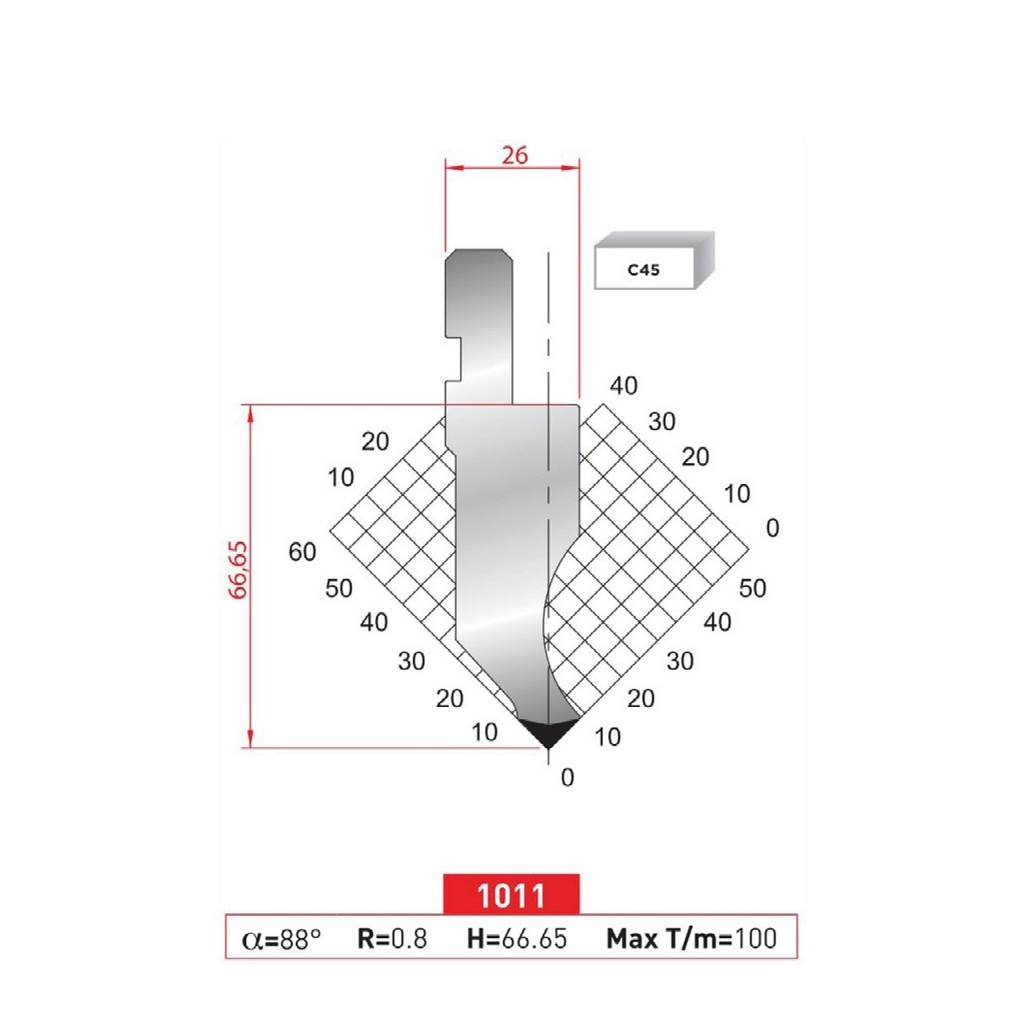 Poinçon type Amada Arrow N°1011 Lg 835