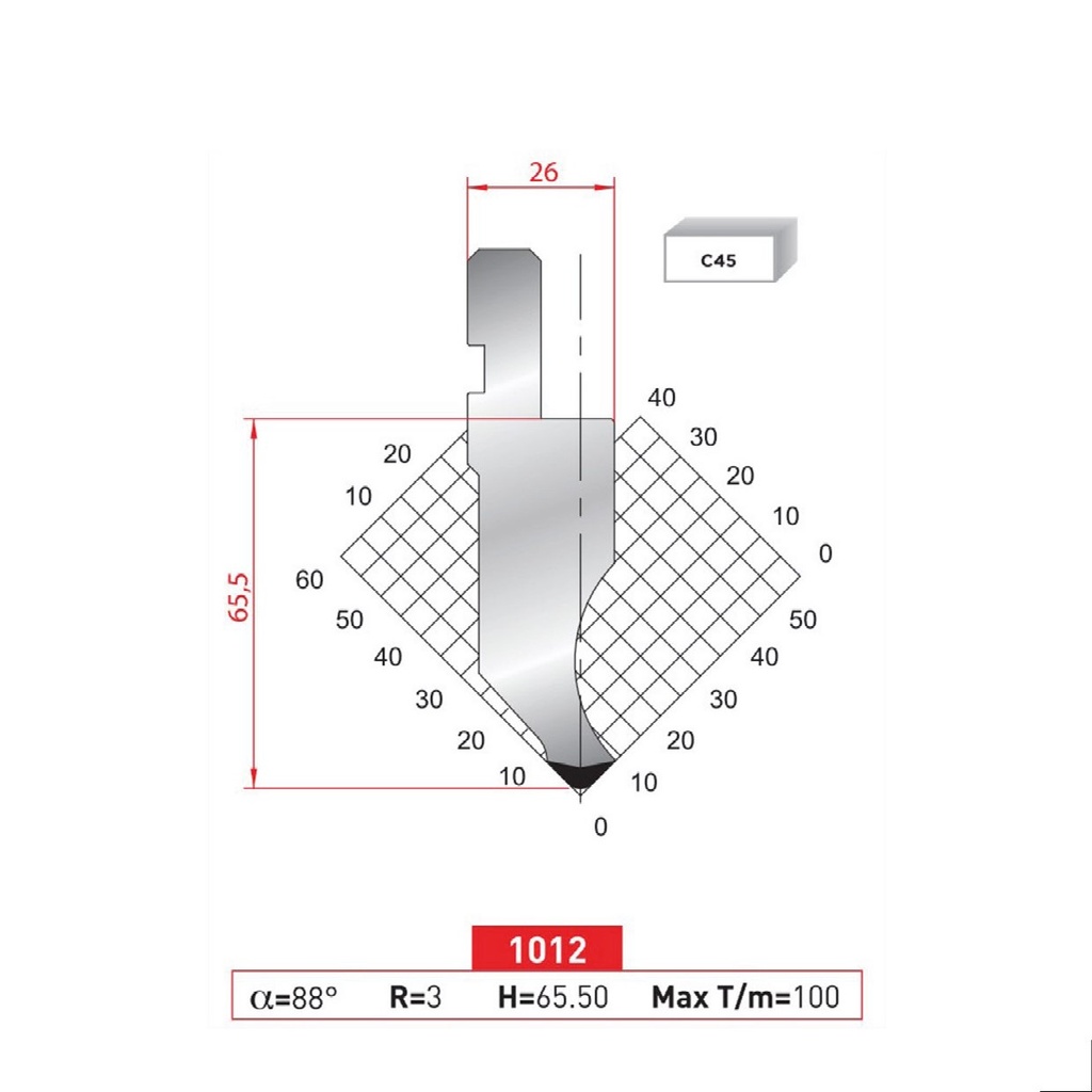 Poinçon type AMADA N°1012 Lg 835