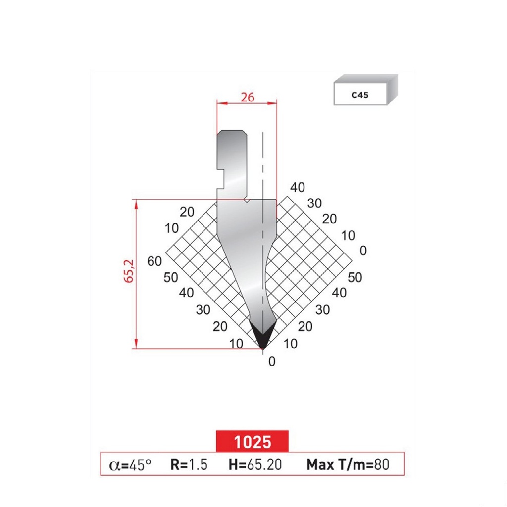 Poinçon type Amada Arrow N°1025 Lg 835