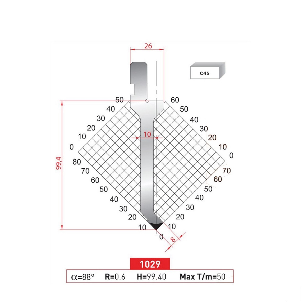 Poinçon type Amada Arrow N°1029 Lg 835