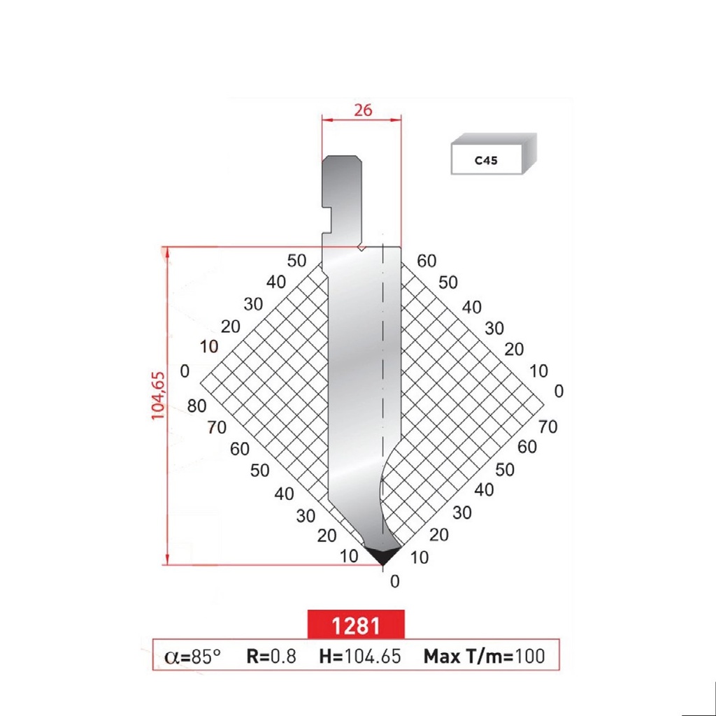 Poinçon type AMADA N°1281 Lg 835