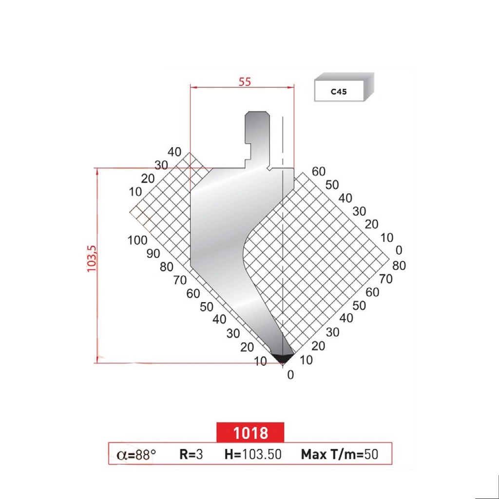 Poinçon type AMADA N°1018 Lg 415