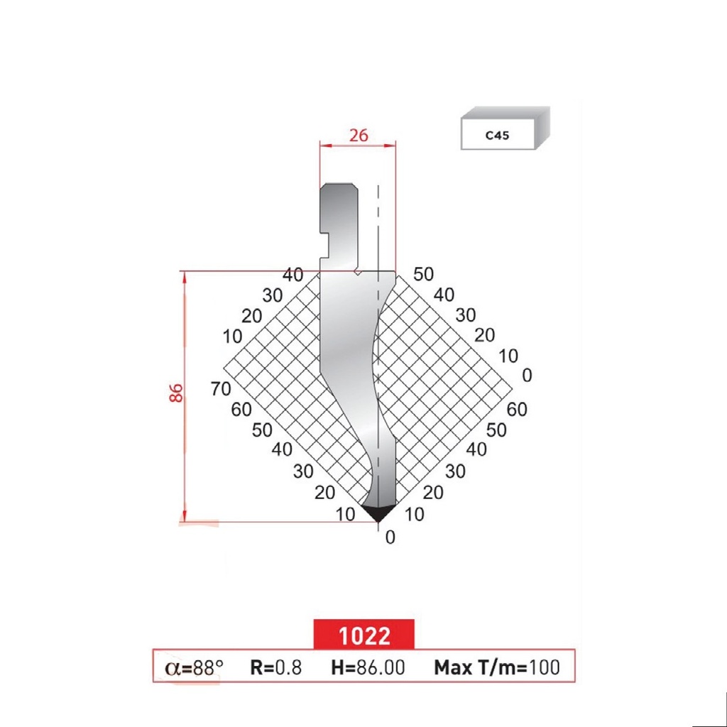 Poinçon type Amada Arrow N°1022 Lg 415