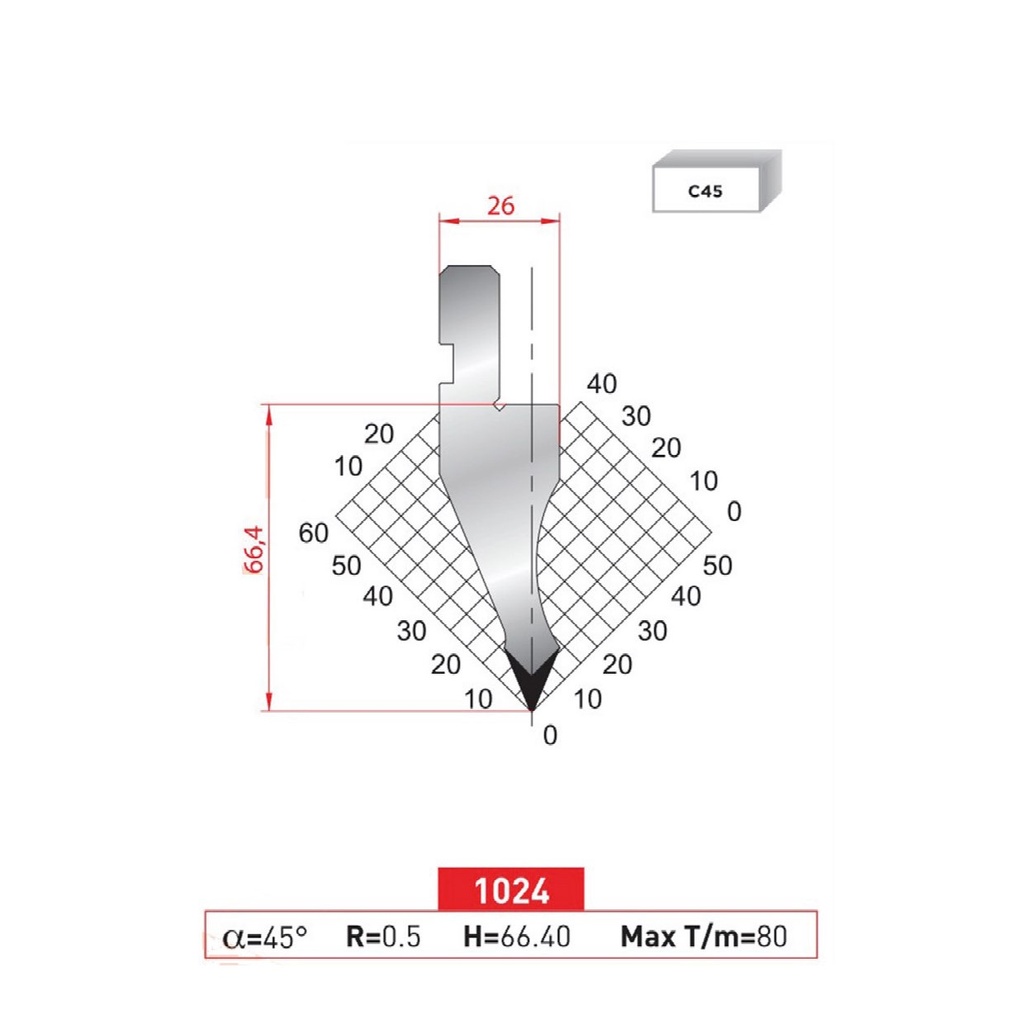 Poinçon type Amada Arrow N°1024 Lg 805 Fractionné