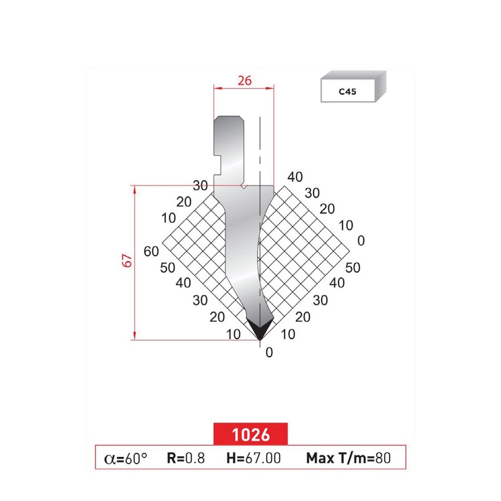 Poinçon type Amada Arrow N°1026 Lg 805 Fractionné
