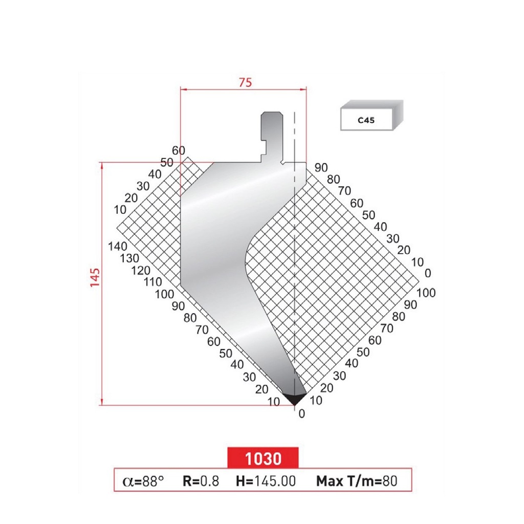 Poinçon type Amada Arrow N°1030 Lg 805 Fractionné