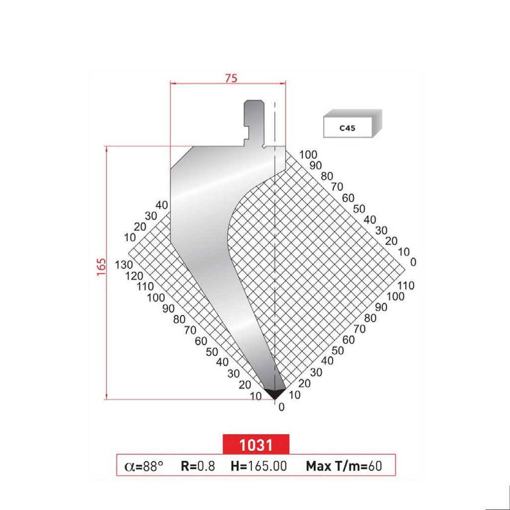Poinçon type Amada neuf Arrow référence 1031 Lg 805 Fractionné
