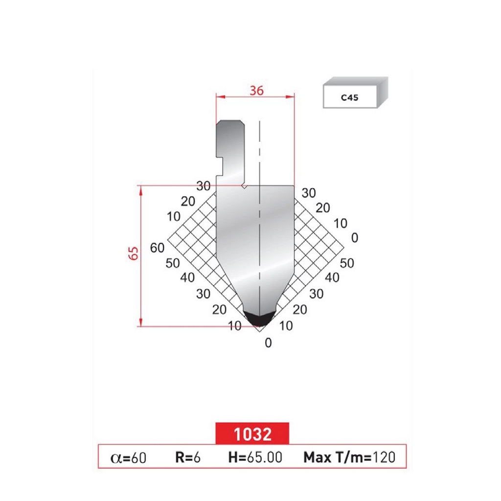 Poinçon type Amada neuf Arrow référence 1032 Lg 805 Fractionné