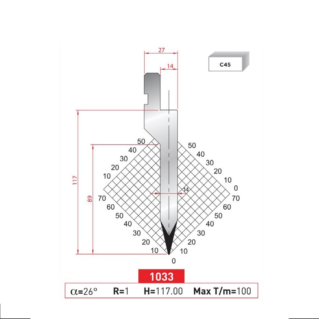 Poinçon type Amada Arrow N°1033 Lg 415