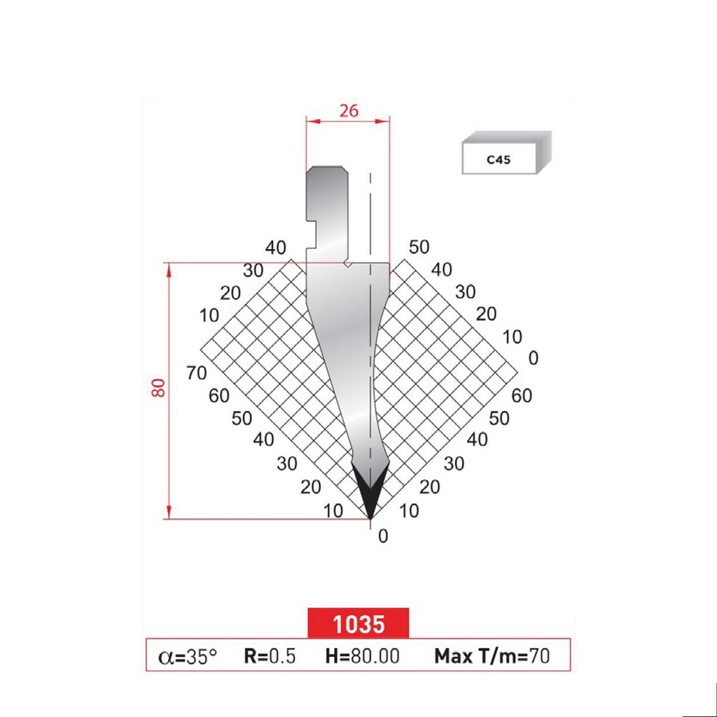 Poinçon type Amada neuf Arrow référence 1035 Lg 805 Fractionné