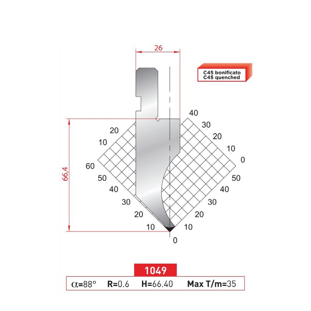 Poinçon type Amada neuf Arrow référence 1049 Lg 805 Fractionné