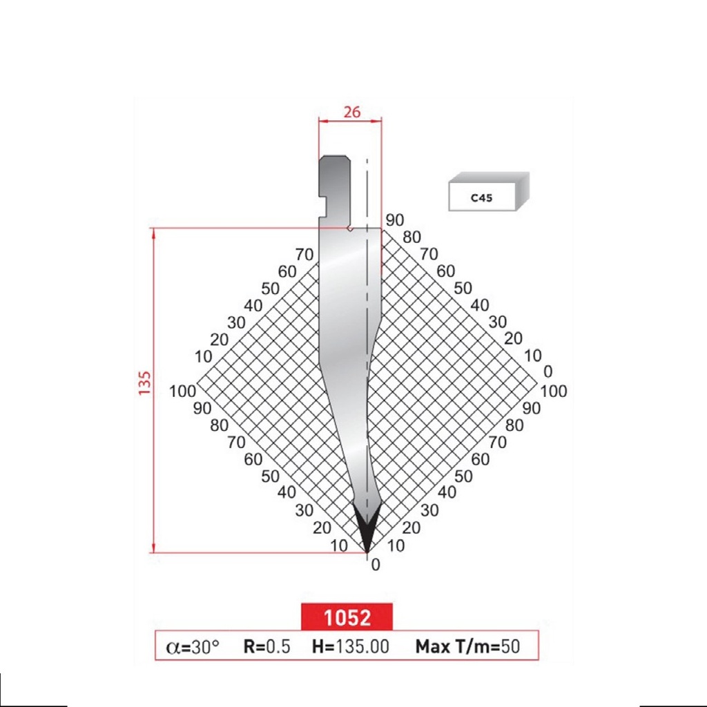 Poinçon type Amada Arrow N°1052 Lg 415