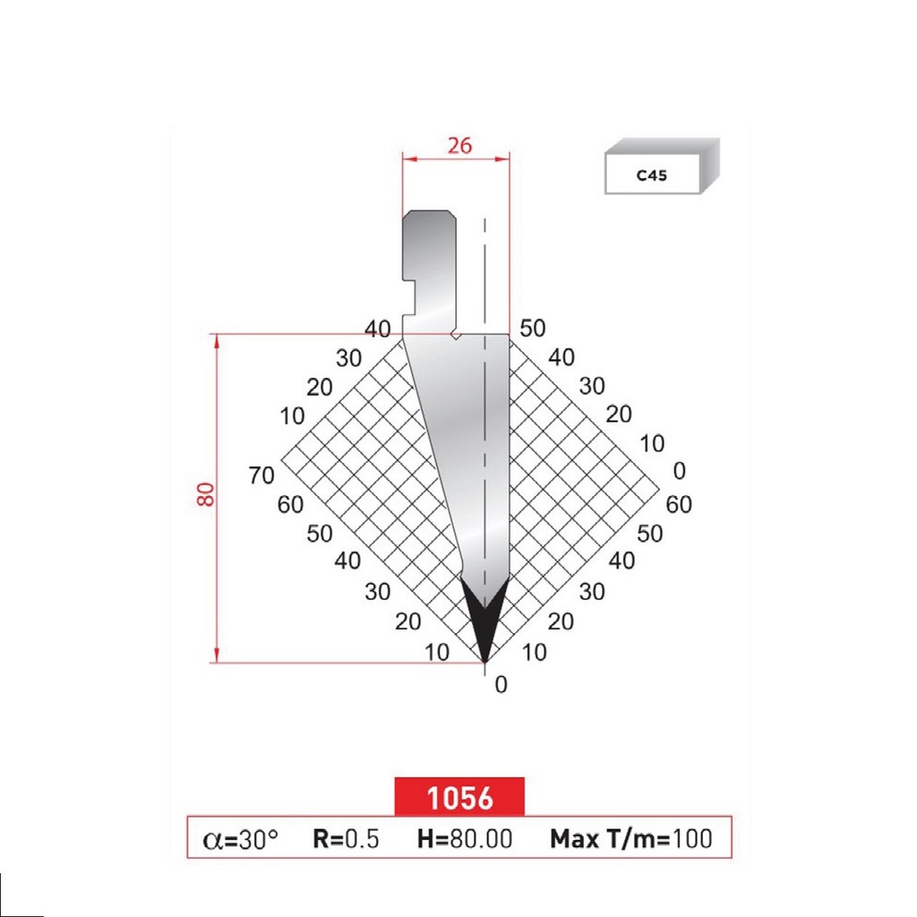Poinçon type AMADA N°1056 Lg 805 Fractionné