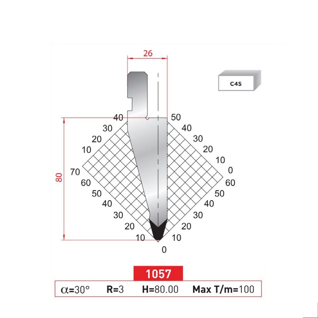 Poinçon type Amada neuf Arrow référence 1057 Lg 805 Fractionné