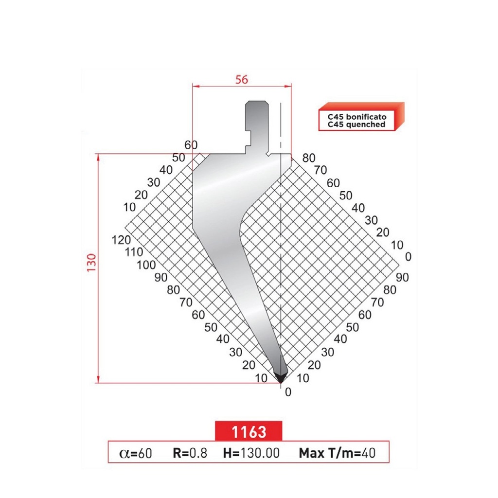 Poinçon type AMADA N°1163 Lg 805 Fractionné