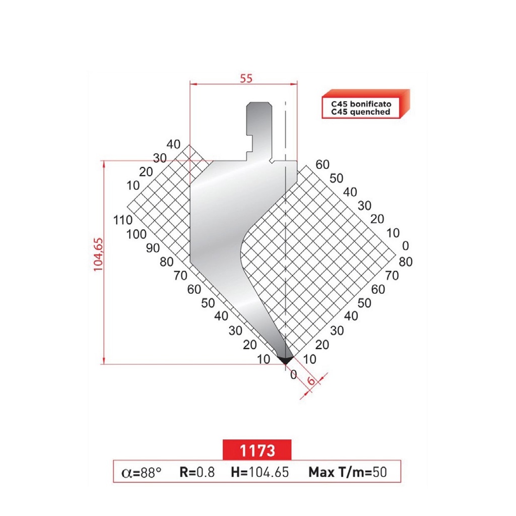 Poinçon type AMADA N°1173 Lg 805 Fractionné