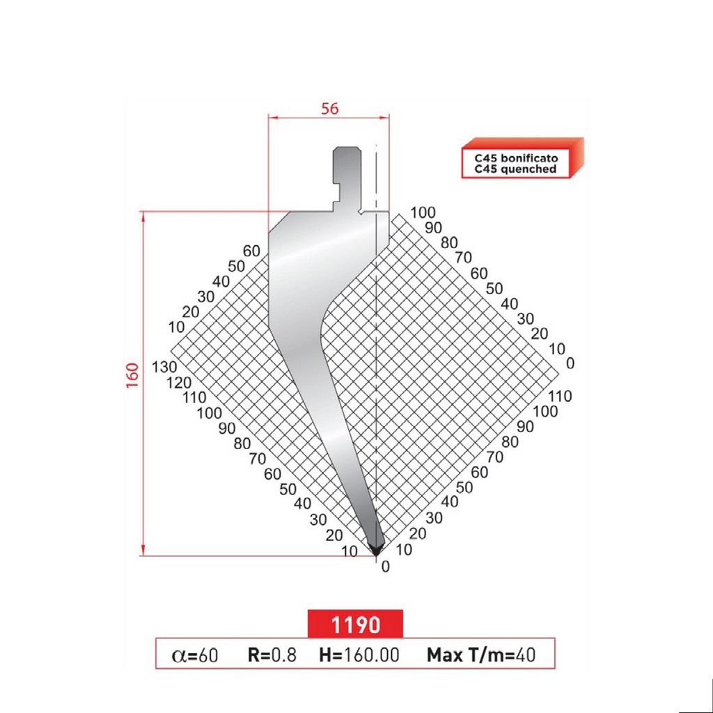 Poinçon type AMADA N°1190 Lg 805 Fractionné