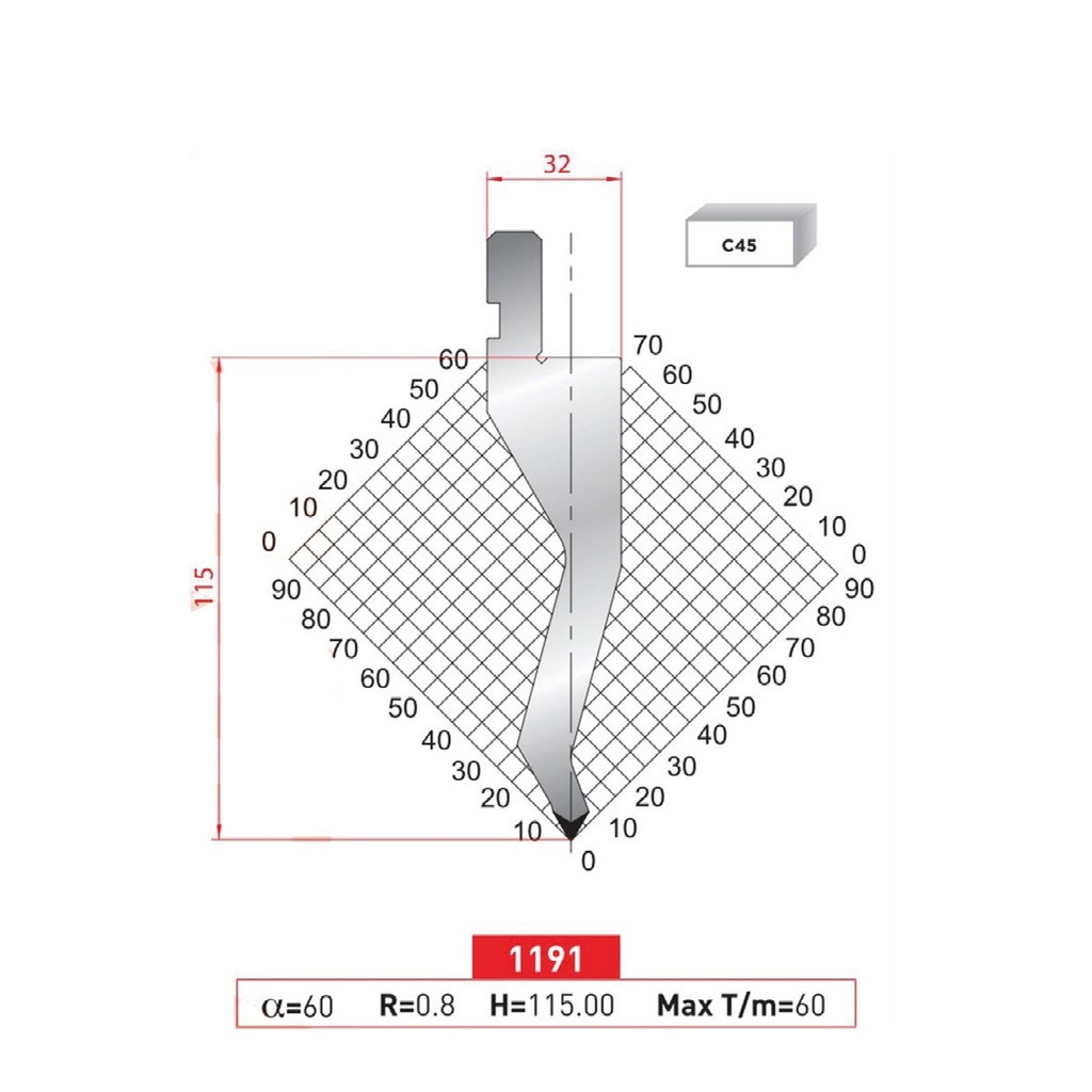 Poinçon type AMADA N°1191 Lg 415