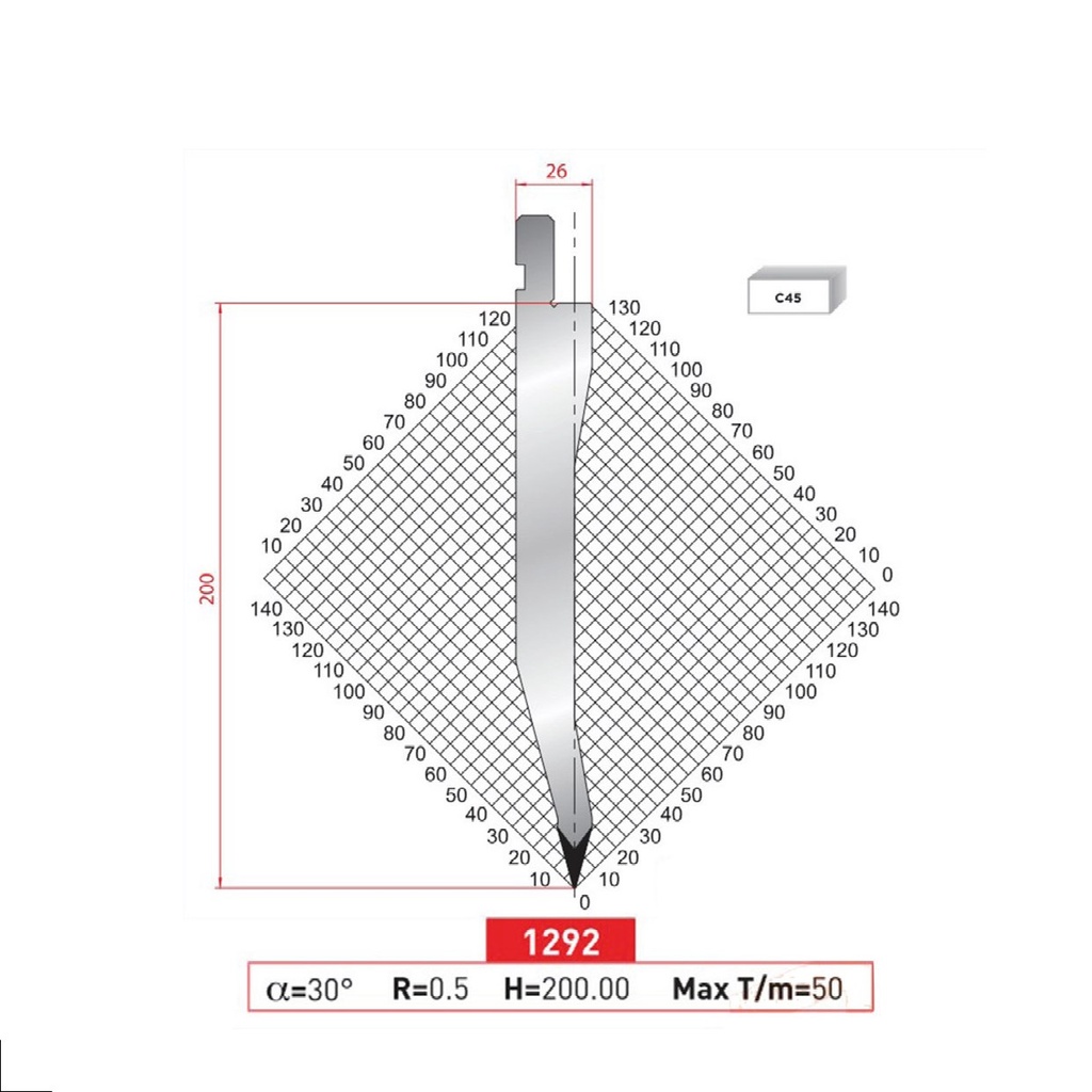 Poinçon type AMADA N°1292 Lg 805 Fractionné