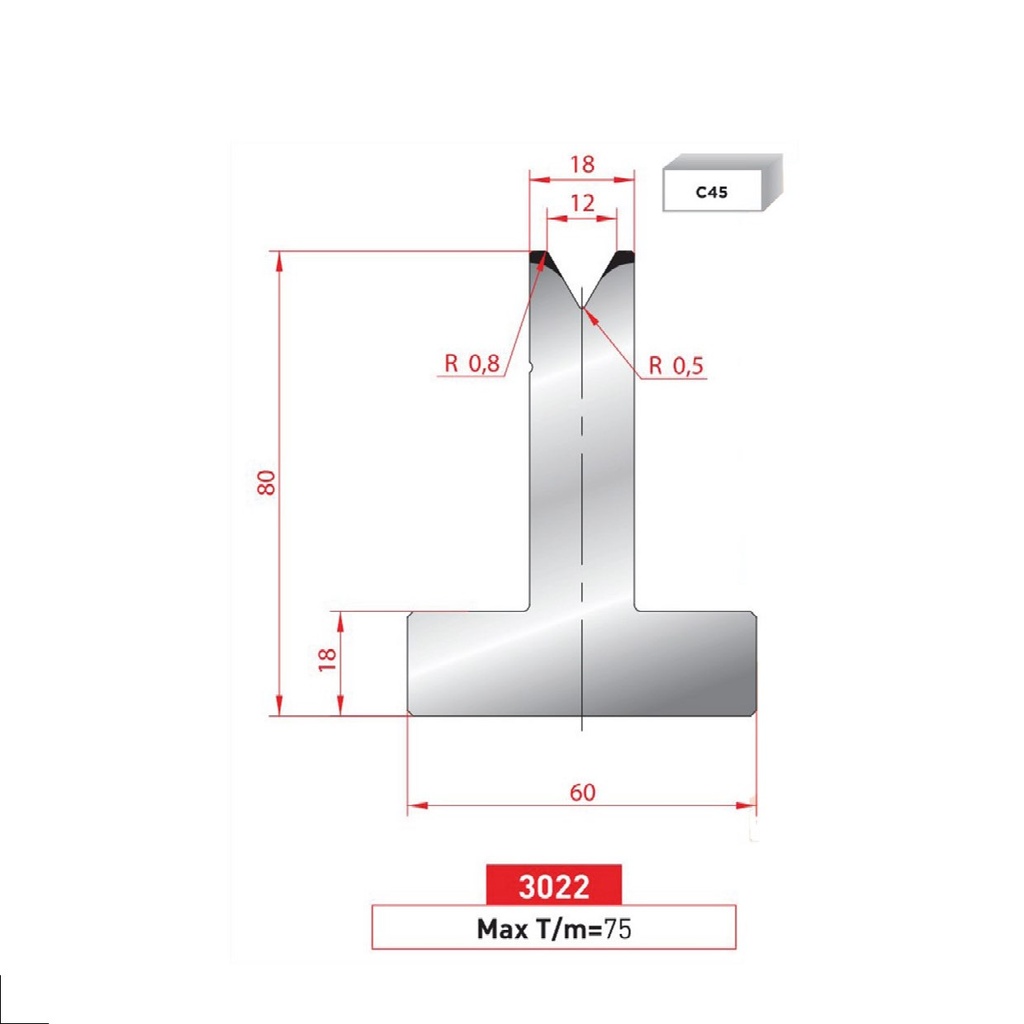 Matrice T type AMADA N°3022 Lg 835