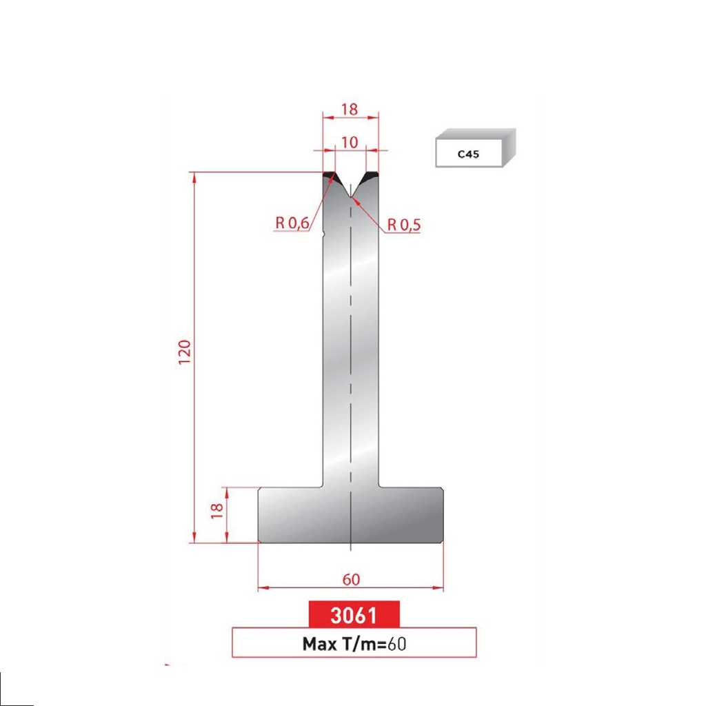 Matrice T type AMADA N°3061 Lg 835
