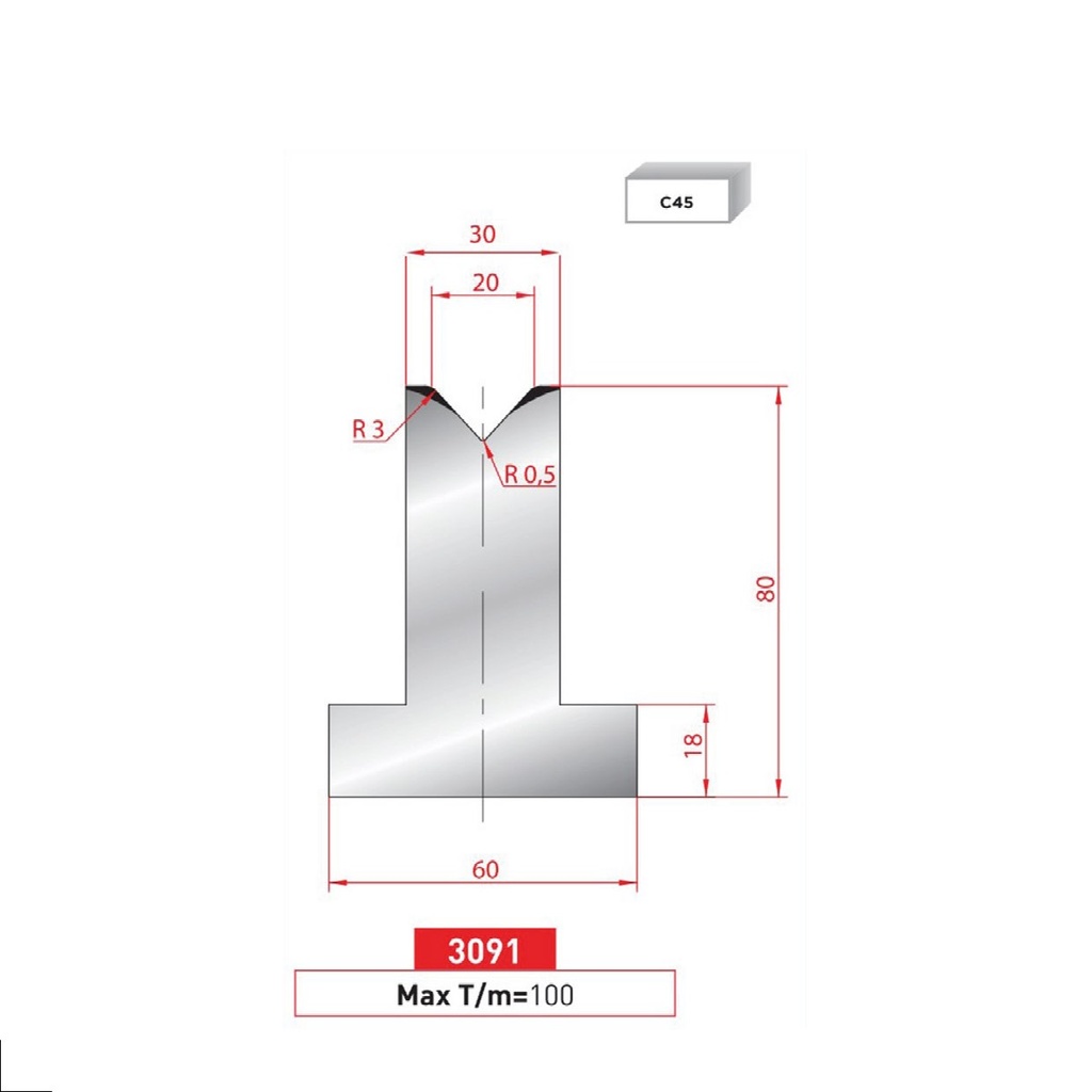 Matrice T type AMADA N°3091 Lg 835