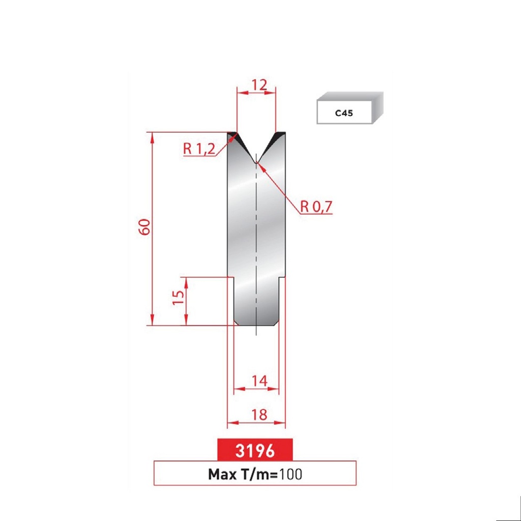 Matrice à insert type AMADA neuve ARROW référence 3196 Lg 835