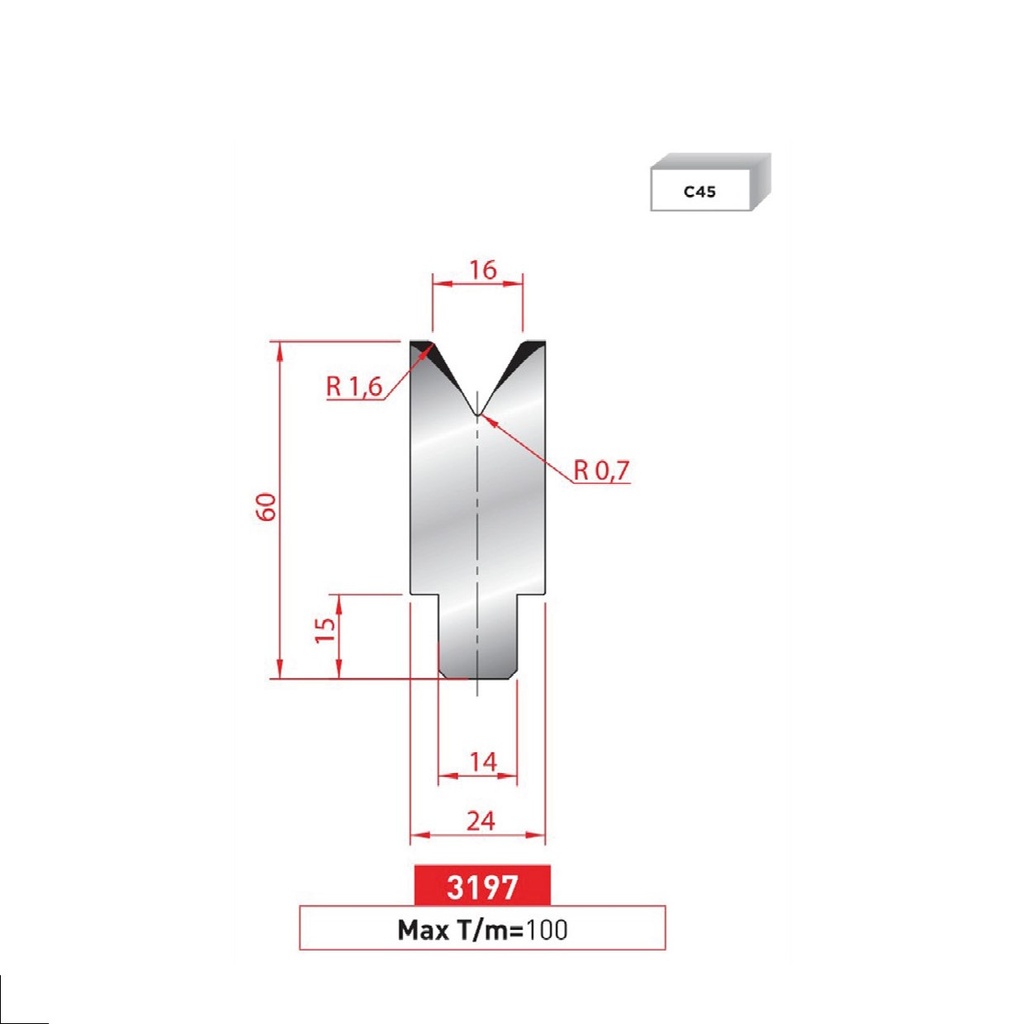 Matrice à insert type AMADA neuve ARROW référence 3197 Lg 835