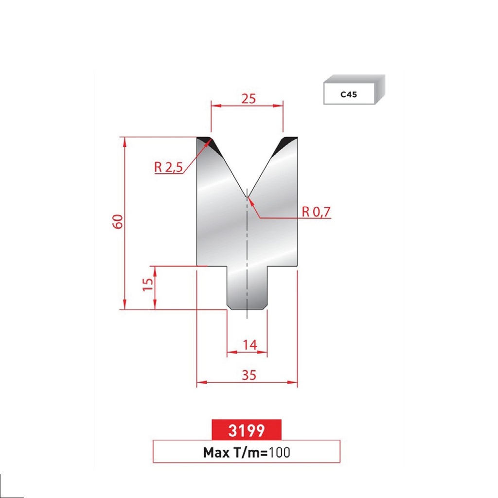 Matrice à insert type AMADA neuve ARROW référence 3199 Lg 835