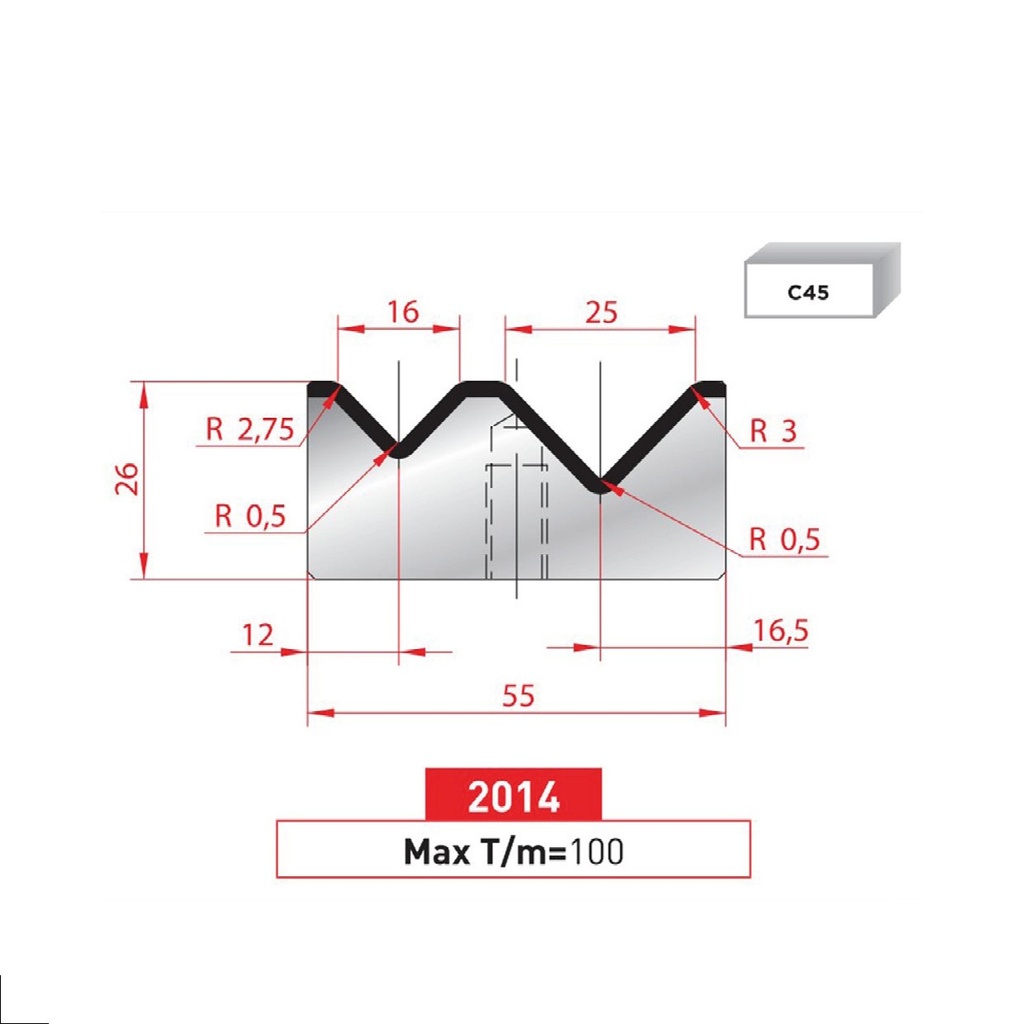 Matrice 2V type AMADA N°2014 Lg 415