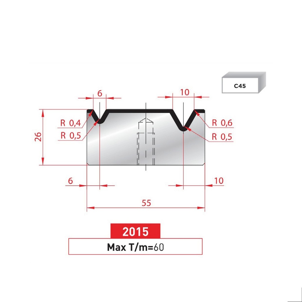 Matrice 2V type AMADA N°2015 Lg 415