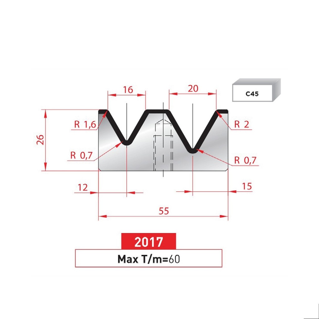 Matrice 2V type AMADA N°2017 Lg 415