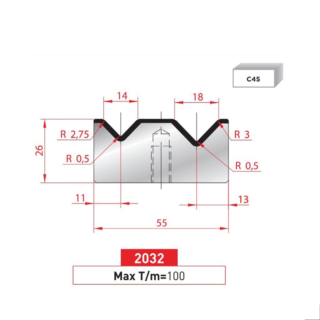 Matrice 2V type AMADA N°2032 Lg 415