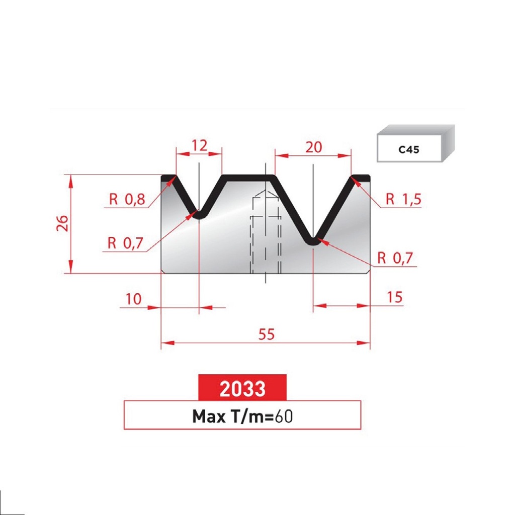 Matrice 2V type AMADA neuve ARROW référence 2033 Lg 415