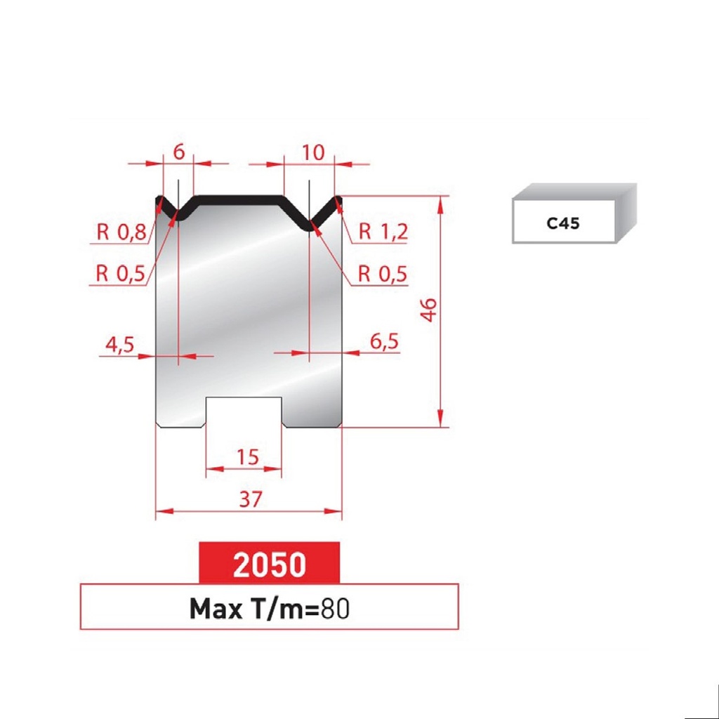 Matrice 2V autocentrée type AMADA neuve ARROW référence 2050 Lg 805 Fractionné