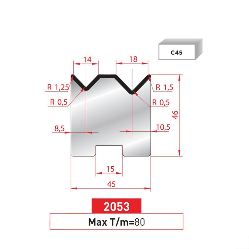 Matrice 2V autocentrée type AMADA ARROW N°2053 Lg 805 Fractionné