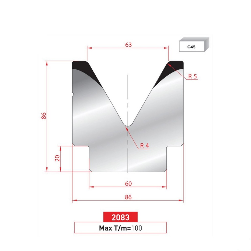 Matrice 1V type AMADA neuve ARROW référence 2083 Lg 805 Fractionné