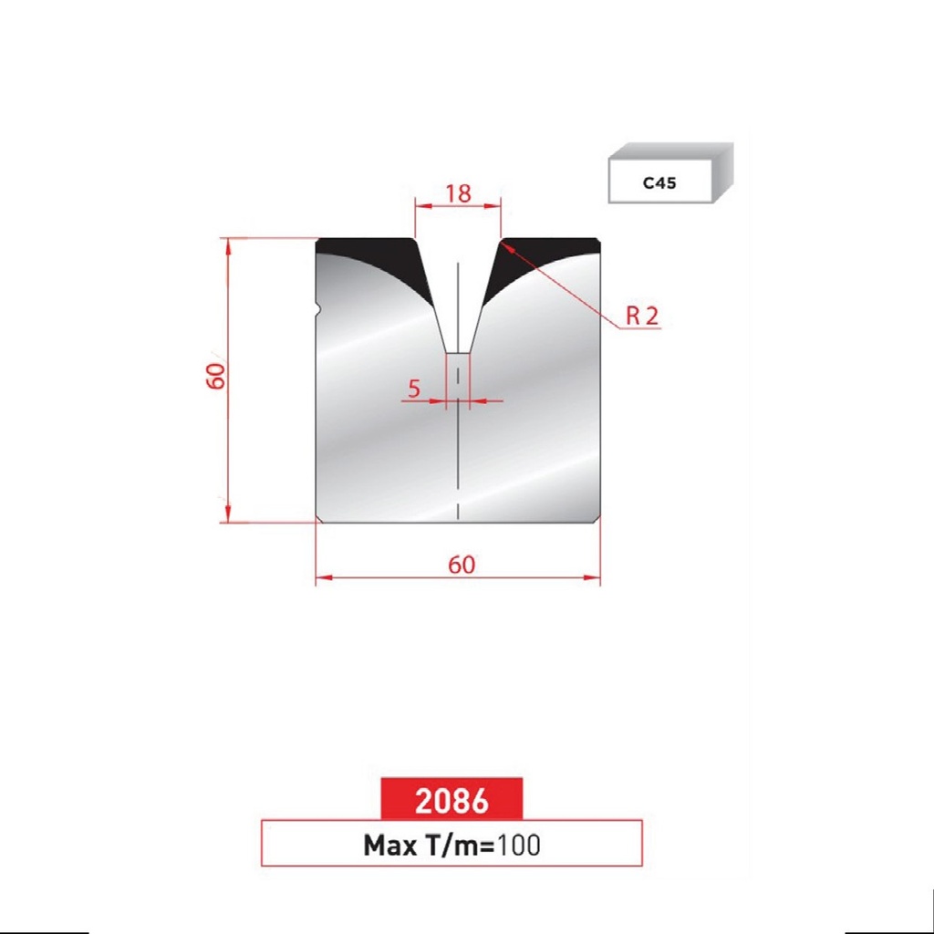 Matrice 1V type AMADA neuve ARROW référence 2086 Lg 805 Fractionné