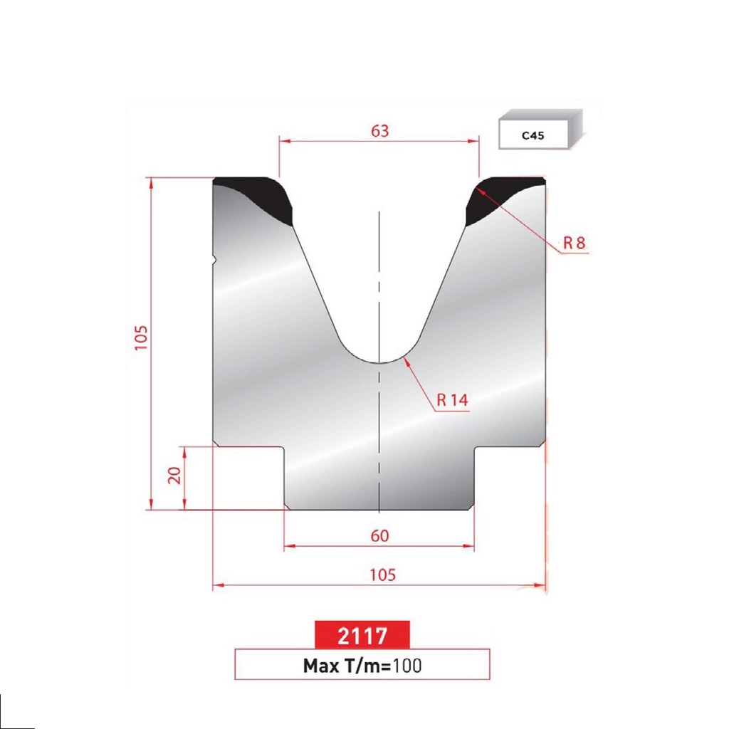 Matrice 1V type AMADA neuve ARROW référence 2117 Lg 805 Fractionné